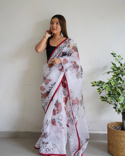 Organza Digital Floral Print Saree