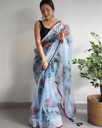 Organza Digital Floral Print Saree