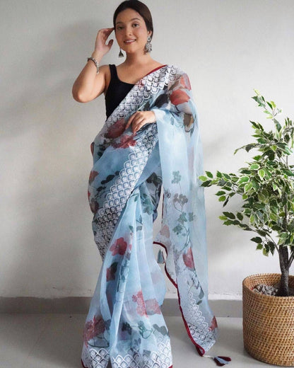 Organza Digital Floral Print Saree