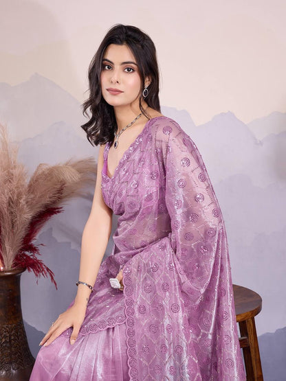 Designer Net Saree with Intricate Hand Embroidery and Sequins Work – Perfect for Festive Occasions