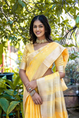 Mustard Yellow Zari Weaving Soft Resham Silk Saree