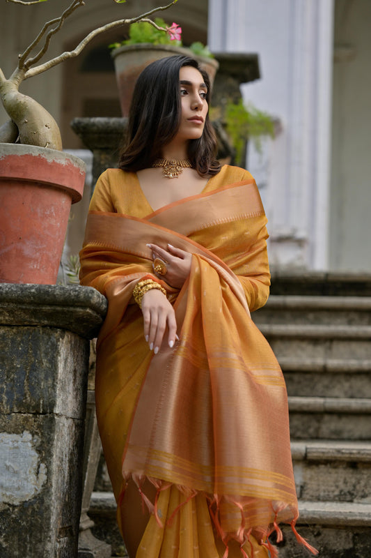 Yellow Zari Weaving Soft Silk Saree