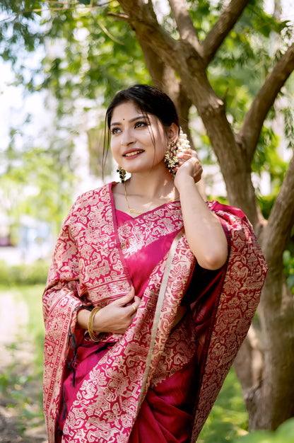 Pink Kalamkari Weaving Raw Silk Saree