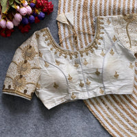 White Zari Work Silk Blouse