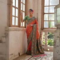 Orange & Rama Blue Zari Weaving Banarasi Silk Saree