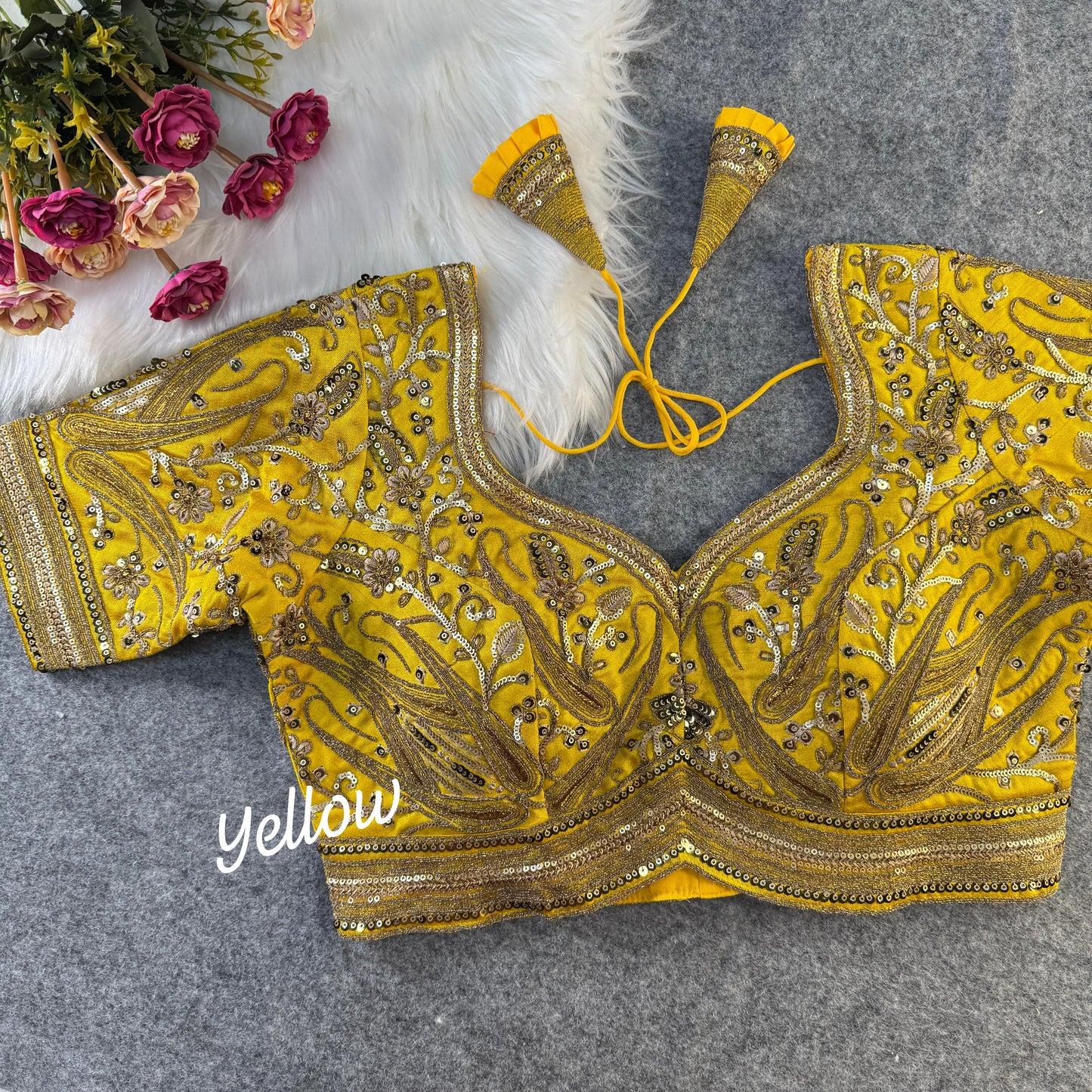 Yellow Bridal Blouse in Soft Italian Slub Silk – Heavy Padded