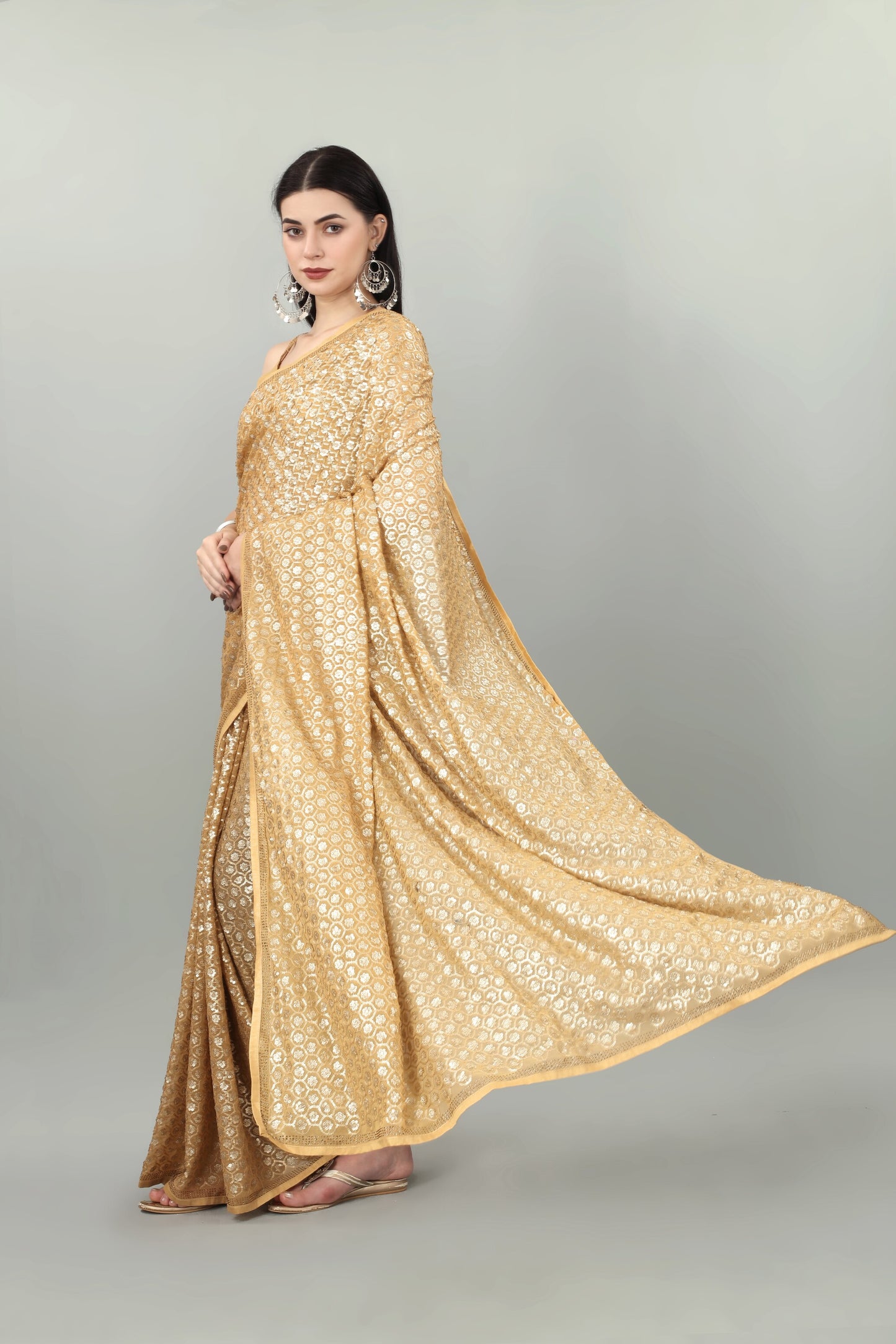 Elegant Georgette Saree with Dual Sandwich Sequence Embroidery