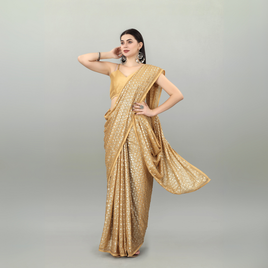 Elegant Georgette Saree with Dual Sandwich Sequence Embroidery and Seroski Diamond Work