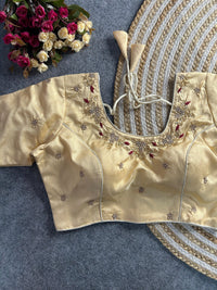 Beige Floral Embroidery Banglori Silk Blouse