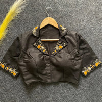 Black Embroidery Work Banglori Silk Blouse