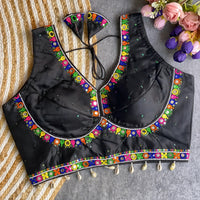 Black Silk Mirror Work Blouse