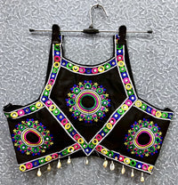 Black Sleeveless Mirror Work Silk Blouse