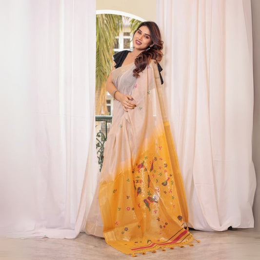 Rich brown yellow saree designed in elegant rangoli silk fabric