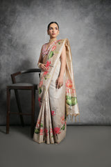 Light Beige Tussar Silk Saree
