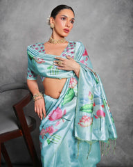 Powder Blue Tussar Silk Saree