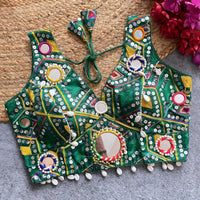 Dark Green Soft Silk Embroidery with Mirror Work Blouse