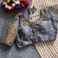 Gray Zari Work Silk Blouse