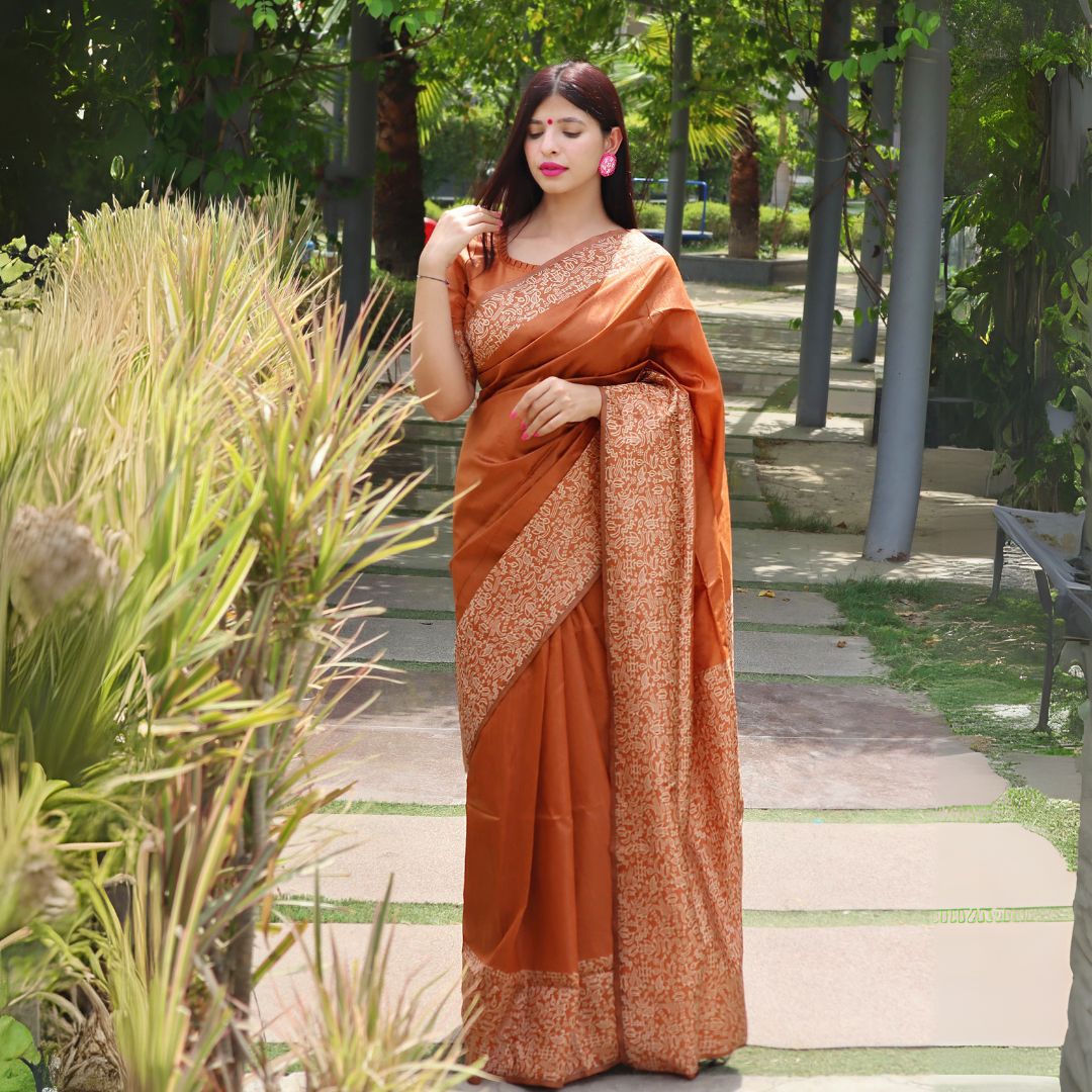 Red Warli Weaving Soft Banglori Raw Silk Saree
