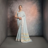 Sea Green Zari Work Soft Mulberry Silk Saree