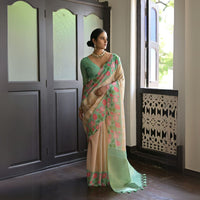 Light Pastel Green Zari Work Soft Silk Saree