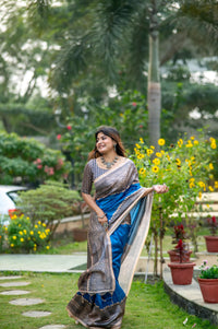 Blue Madhubani Print Soft Tusar Silk Saree