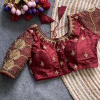 Maroon Zari Work Silk Blouse