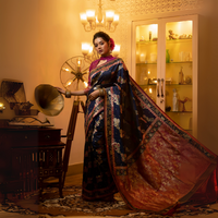 Navy Blue Zari Weaving Soft Banarasi Silk Saree