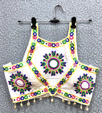 White Sleeveless Silk Mirror Work Blouse
