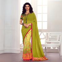 Olive Green Printed Georgette Saree