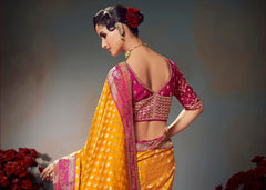 Orange Embroidery Work Satin Silk Saree