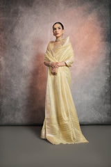 Pale Yellow Mulberry Silk Saree