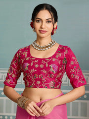 Dark Pink Embroidery Work Soft Georgette Saree