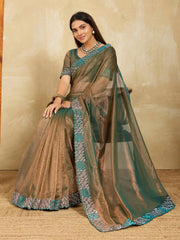 Sea Green Swarovski Work Fendy Soft Net Saree
