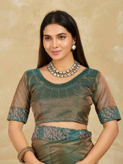 Sea Green Swarovski Work Fendy Soft Net Saree