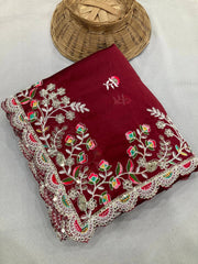 Maroon Embroidery Sequins Work Rangoli Silk Saree