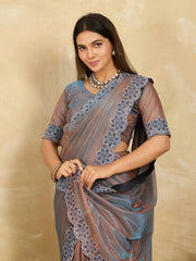 Brown Swarovski Work Fendy Soft Net Saree