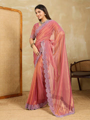 Pink Swarovski Work Fendy Soft Net Saree