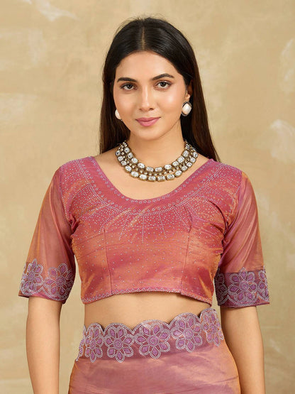 Pink Swarovski Work Fendy Soft Net Saree