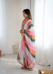 Off White Embroidery Sequins With Mirror Work Khadi Cotton Suit