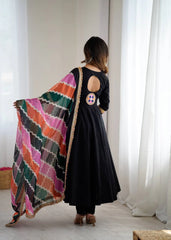 Black Embroidery Sequins With Mirror Work Khadi Cotton Suit