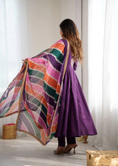 Purple Embroidery Sequins With Mirror Work Khadi Cotton Suit