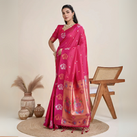 Dark Pink Zari Weaving Soft Silk Saree
