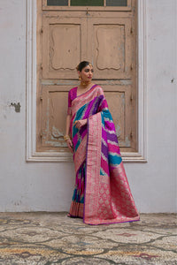 Pink Kadwa Style Weaving Soft Banarasi Silk Saree