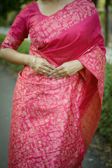 Pink saree with intricate zari work design