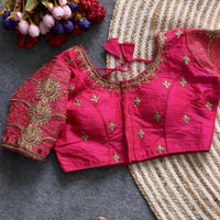 Pink Zari Work Silk Blouse