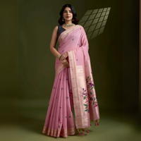 Pink Resham & Zari Weaving Soft Muga Cotton Saree