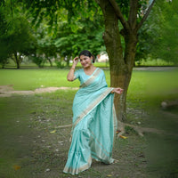 Powder Blue Zari Work Soft Banarasi Silk Saree