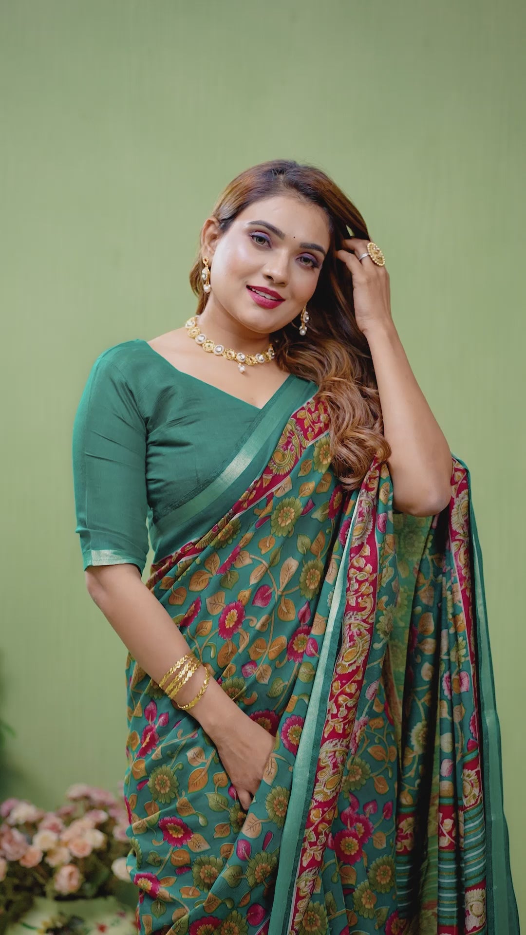 Green Kalamkari Print Mul Cotton Saree