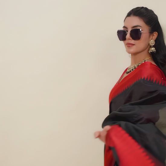 black-red-silk-saree-geometric-border-modern