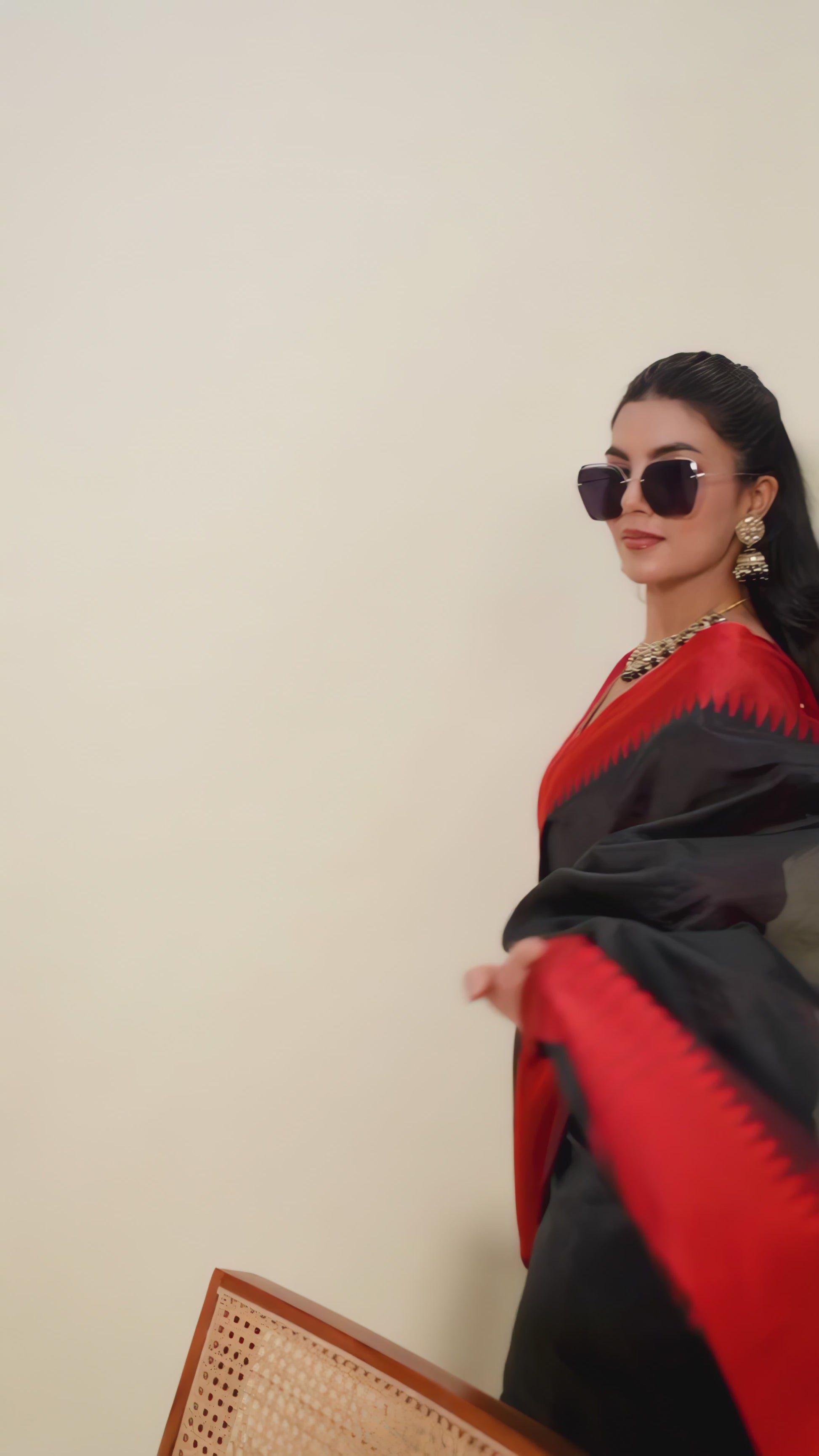black-red-silk-saree-geometric-border-modern